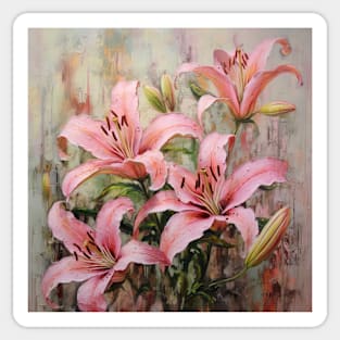 Pale Pink Folk Art Lilies Sticker